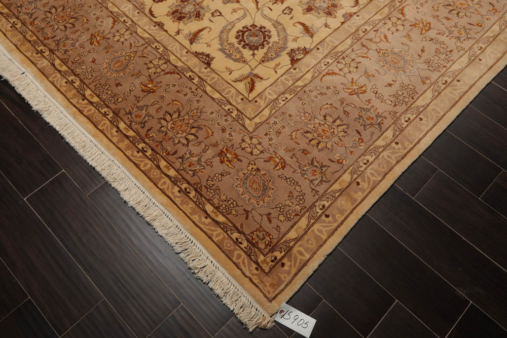 9x12 Ivory, Taupe, Brown Color Hand Knotted Pak Persian 100% Wool Traditional Oriental Rug