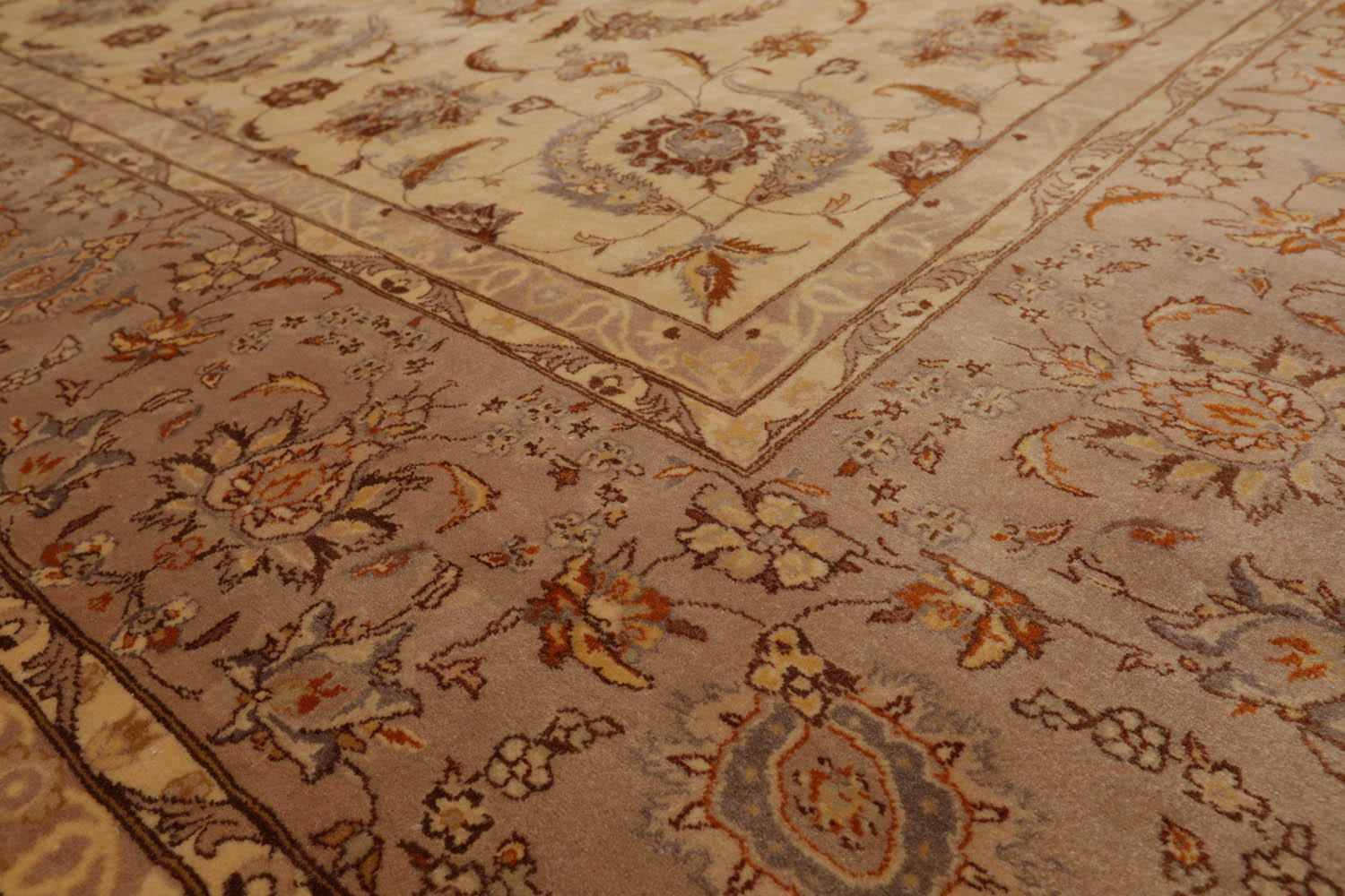 9x12 Ivory, Taupe, Brown Color Hand Knotted Pak Persian 100% Wool Traditional Oriental Rug