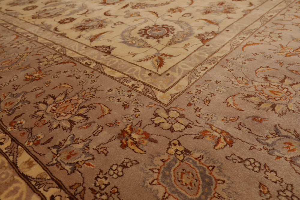 9x12 Ivory, Taupe, Brown Color Hand Knotted Pak Persian 100% Wool Traditional Oriental Rug