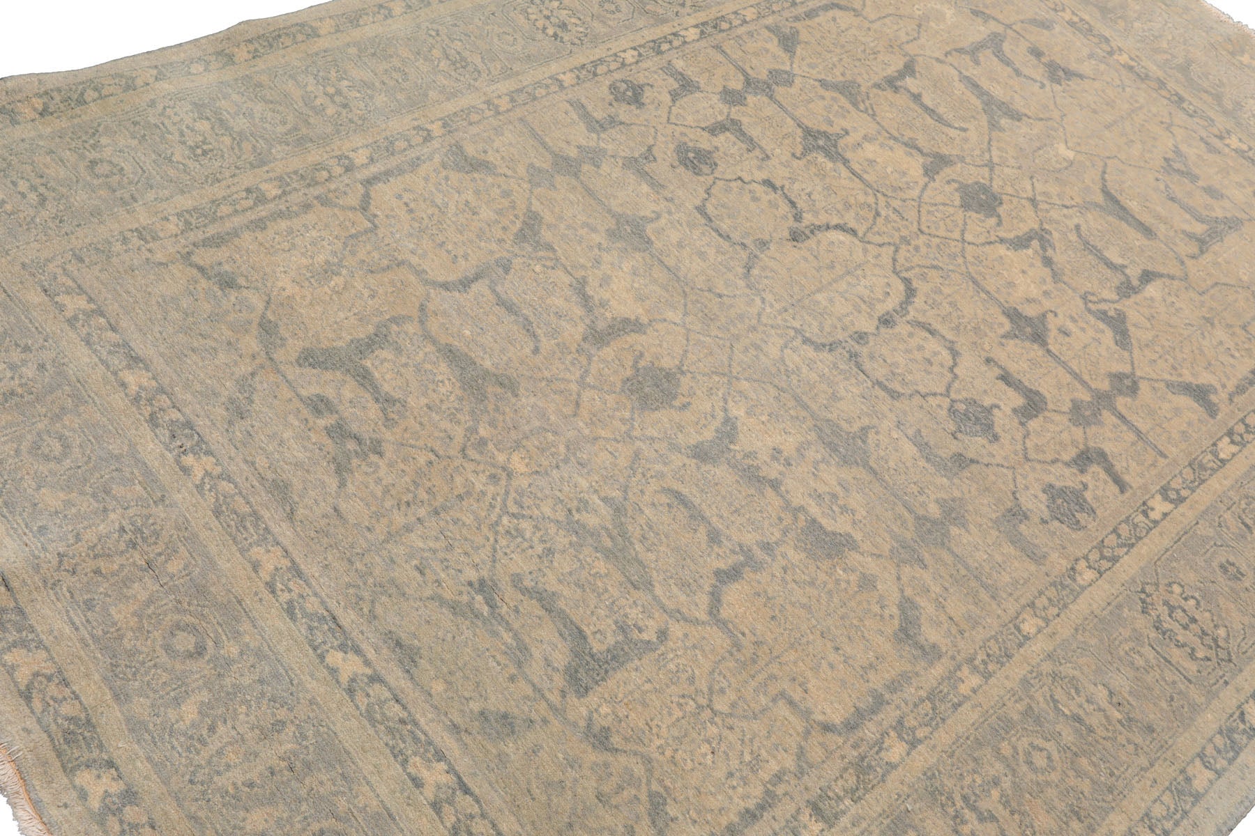 Knotted Rug Beige Gray Hand Knotted 5'x7' Tibetan Transitional 100% Wool Oriental Area Rug