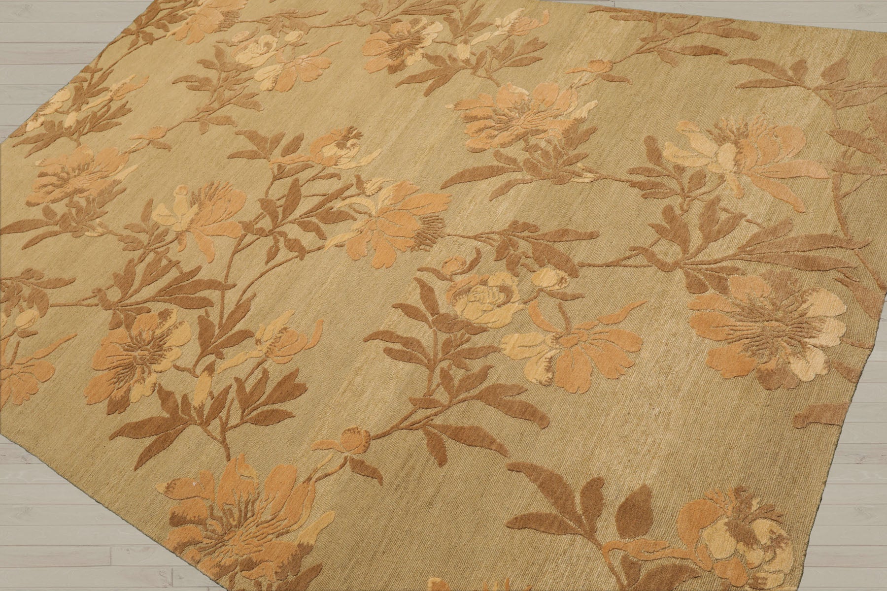 6x9 Light Olive, Brown, Beige Color Hand Knotted Tibetan 100% Wool Transitional Oriental Rug