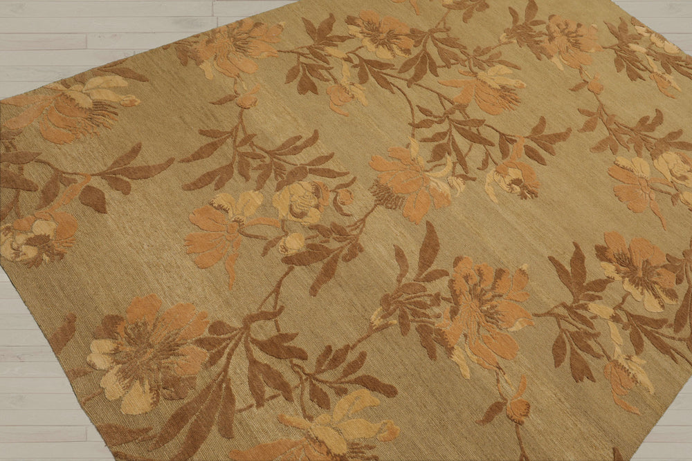 6x9 Light Olive, Brown, Beige Color Hand Knotted Tibetan 100% Wool Transitional Oriental Rug