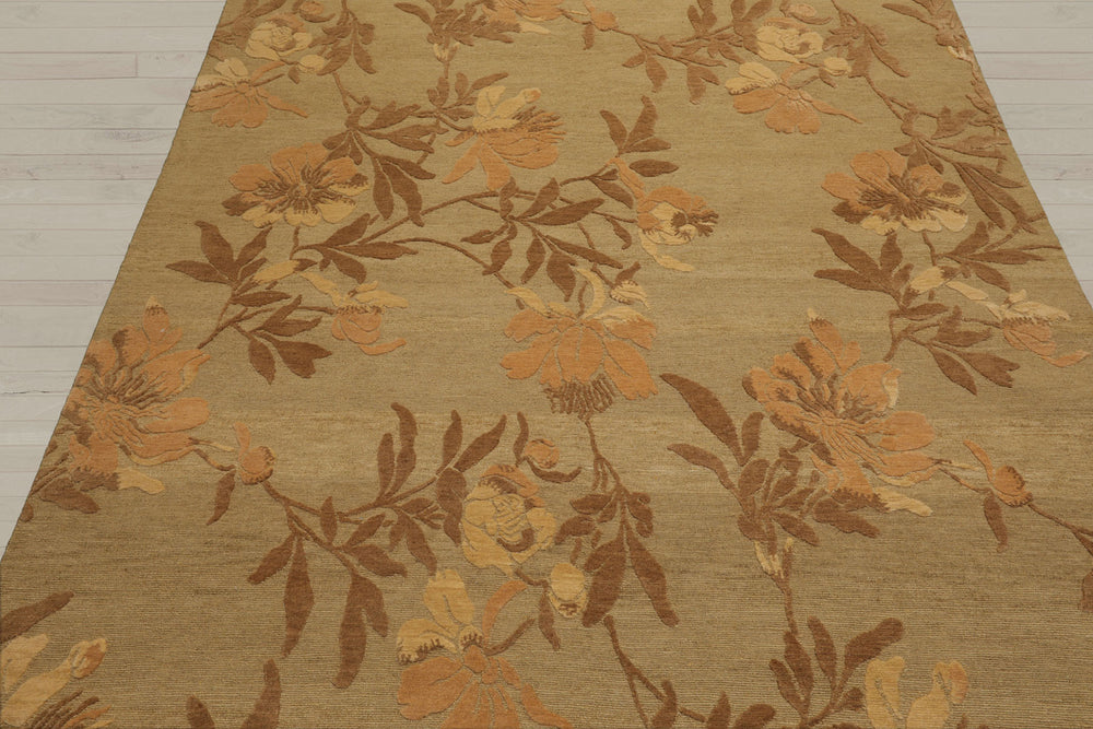 6x9 Light Olive, Brown, Beige Color Hand Knotted Tibetan 100% Wool Transitional Oriental Rug