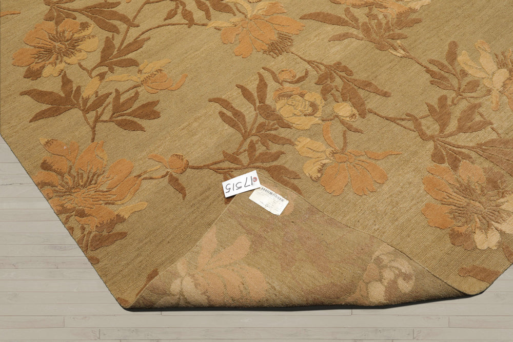 6x9 Light Olive, Brown, Beige Color Hand Knotted Tibetan 100% Wool Transitional Oriental Rug
