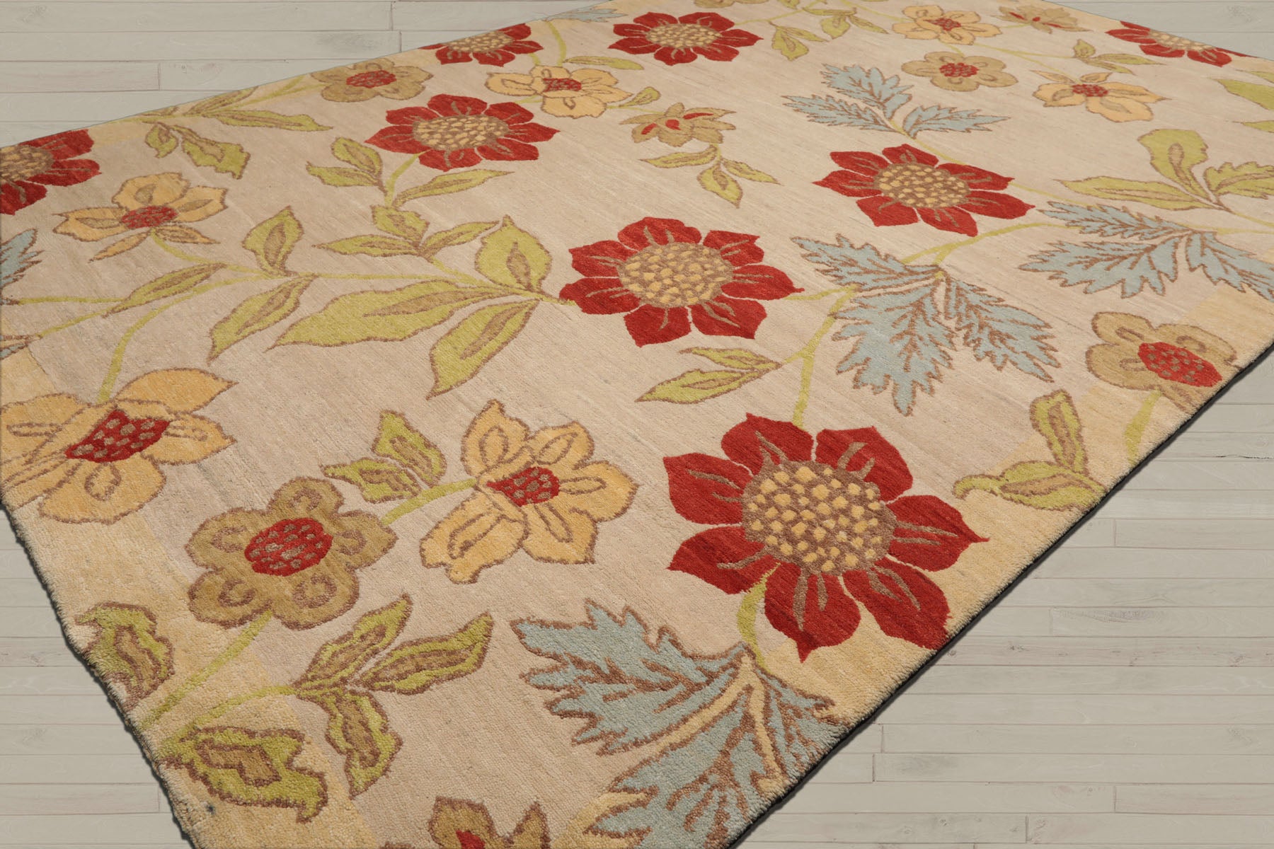 5x8 Beige, Lime, Tan Color Hand Knotted  100% Wool Transitional Oriental Rug