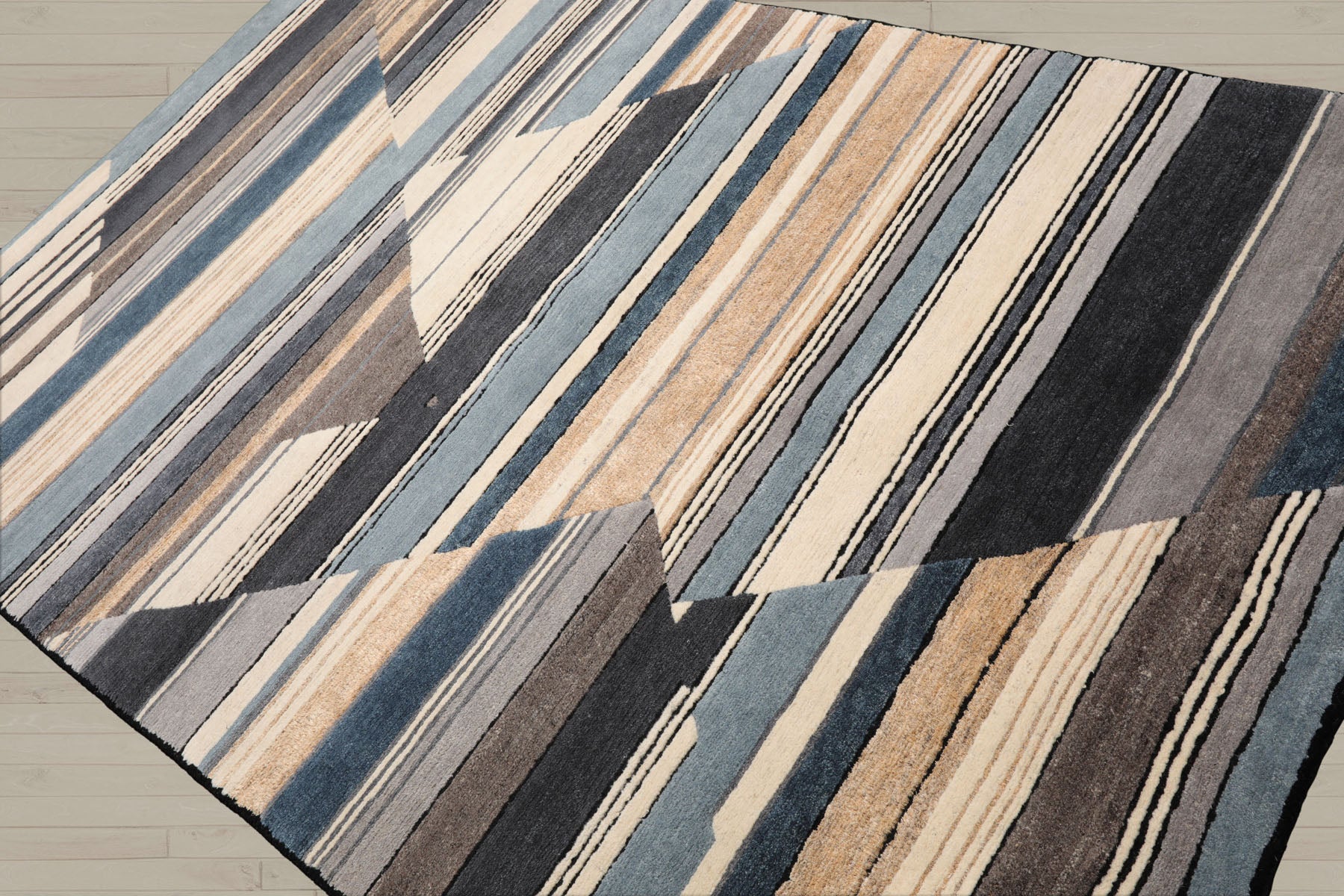 5x8 Ivory, Gray, Blue Color Hand Knotted Tibetan 100% Wool Modern Oriental Rug
