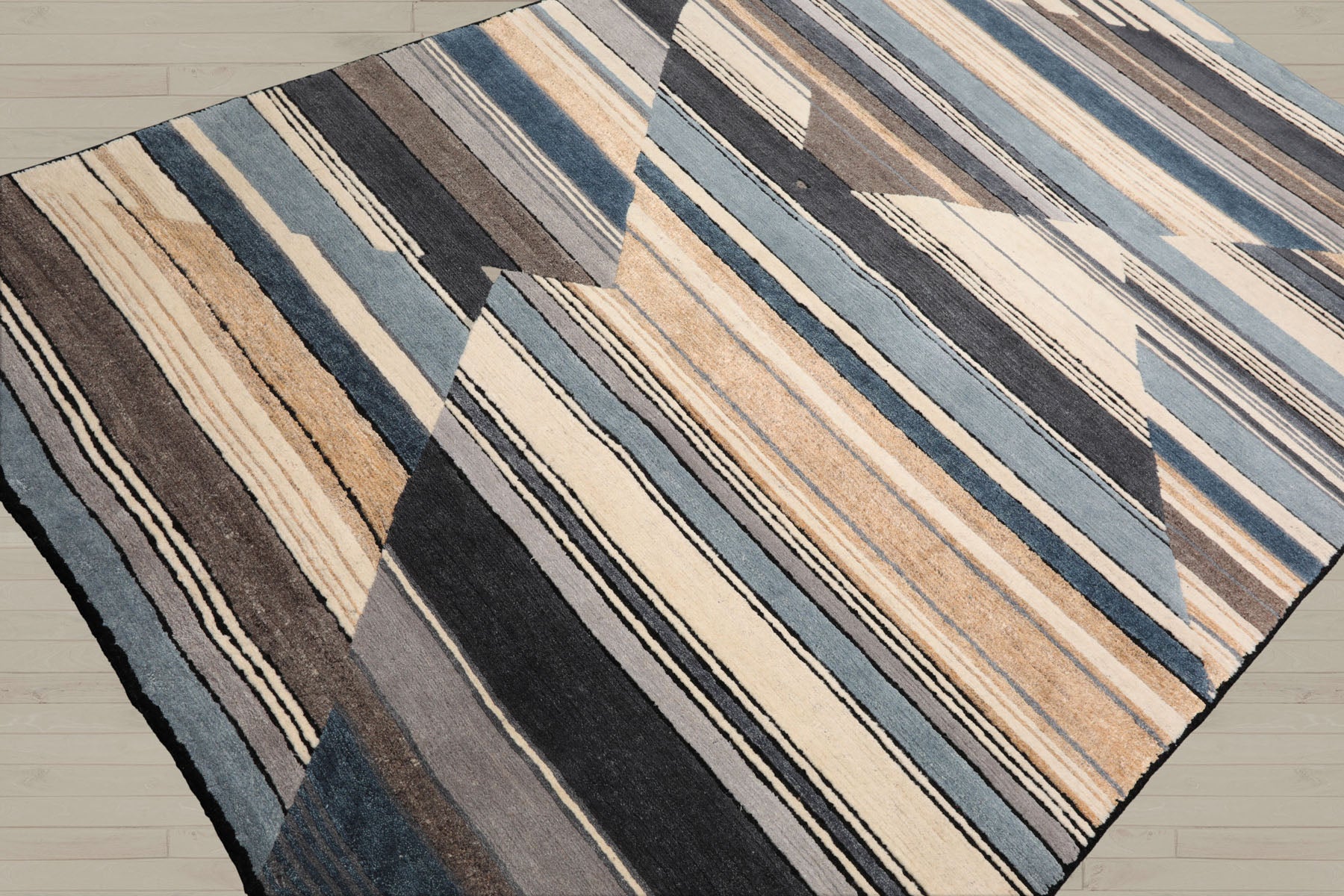 5x8 Ivory, Gray, Blue Color Hand Knotted Tibetan 100% Wool Modern Oriental Rug