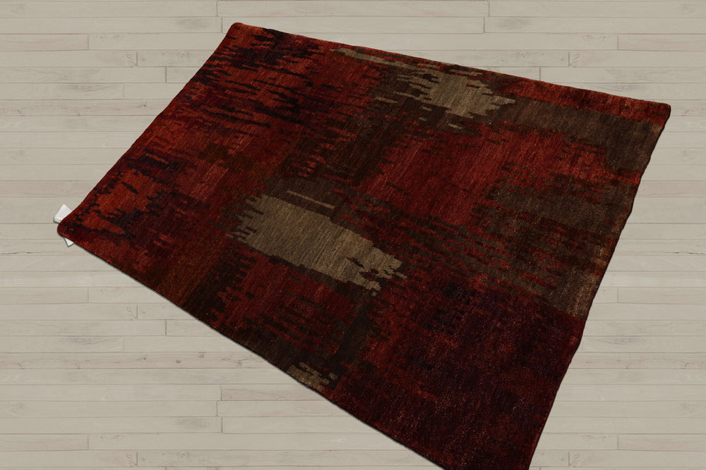 4x6 Rust, Olive, Mint Color Hand Knotted  100% Wool Modern Oriental Rug