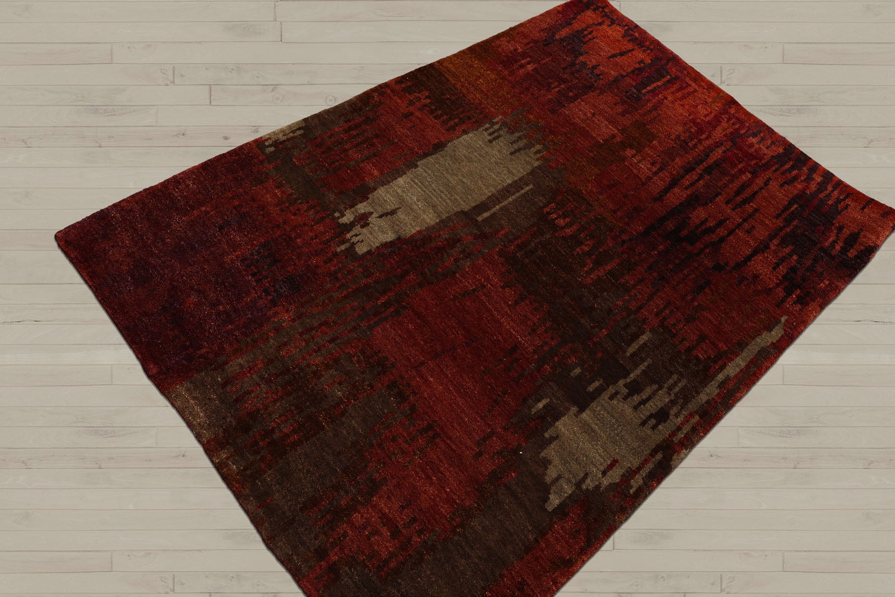 4x6 Rust, Olive, Mint Color Hand Knotted  100% Wool Modern Oriental Rug