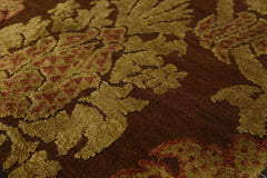 2x3 Brown, Mustard, Rust Color Hand Knotted  Wool & Silk Transitional Oriental Rug