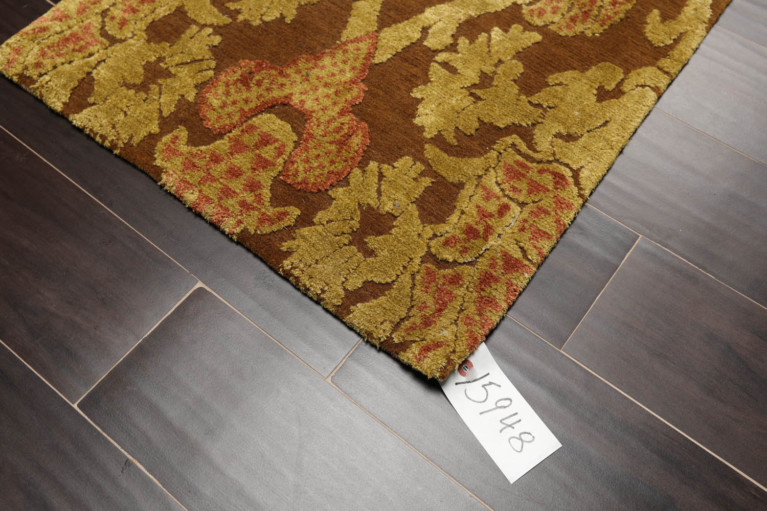 2x3 Brown, Mustard, Rust Color Hand Knotted  Wool & Silk Transitional Oriental Rug