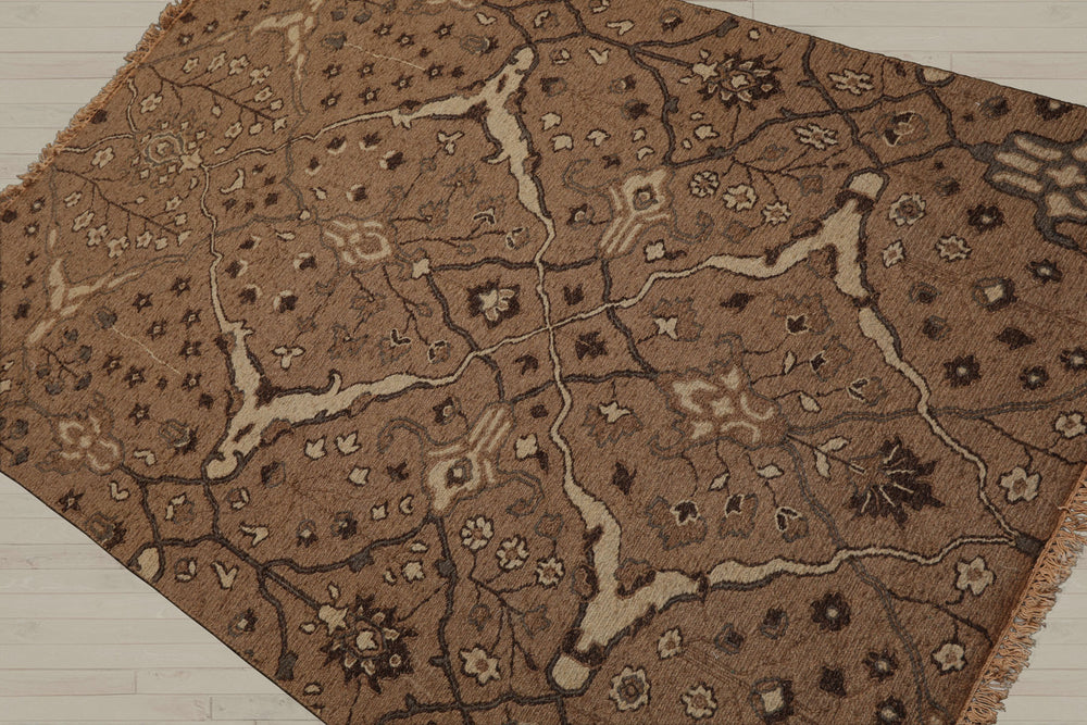 4x6 Camel, Beige, Chocolate Color Hand Knotted Soumak 100% Wool Traditional Oriental Rug