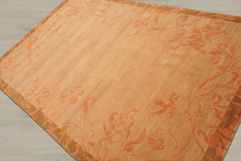 5x8 Maple, Pale Peach, mossy gold Color Hand Knotted Tibetan 100% Wool Traditional Oriental Rug