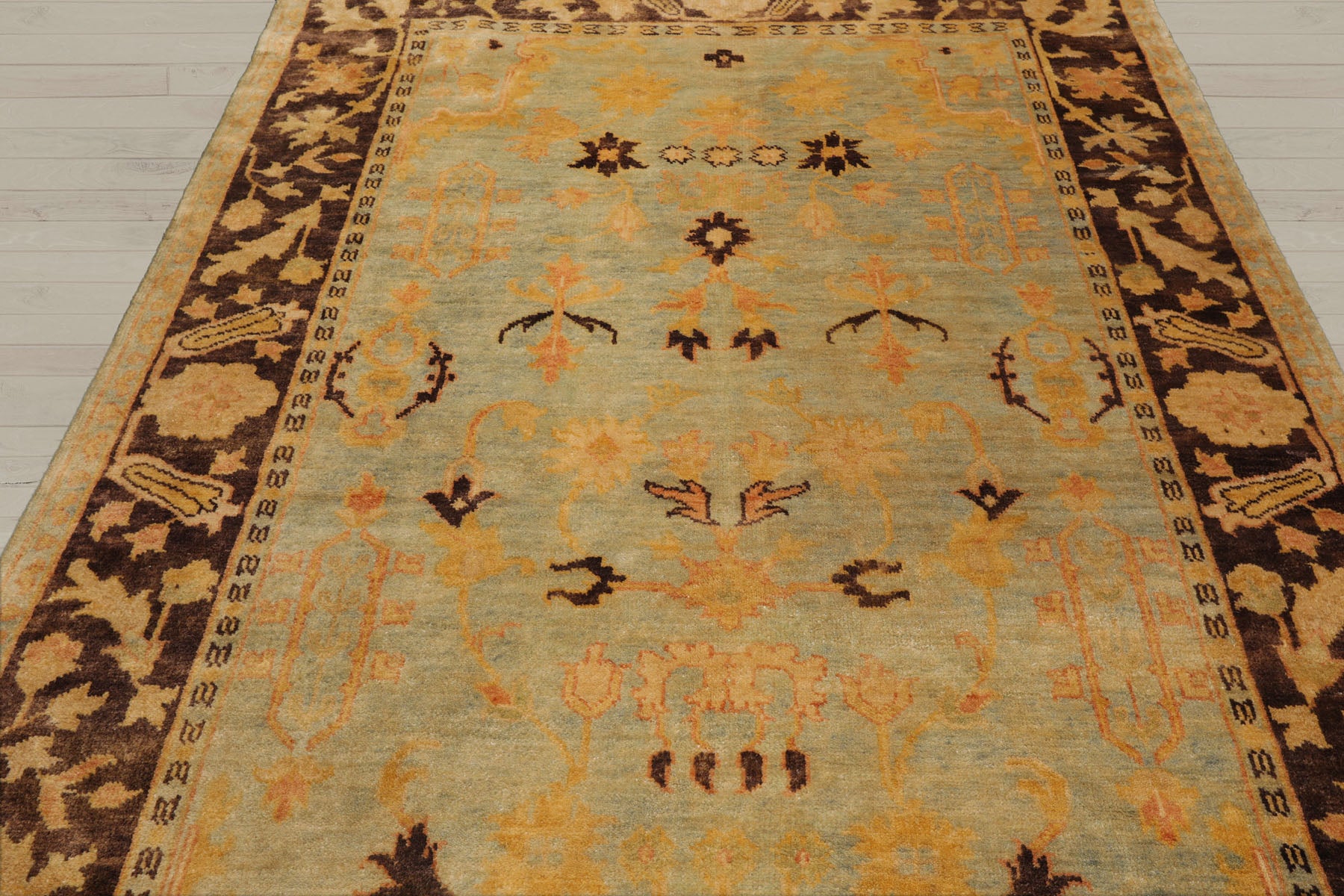 6x9 Pale Aqua, Chocolate, Gold Color Hand Knotted Oushak 100% Wool Traditional Oriental Rug