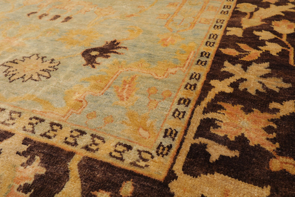 6x9 Pale Aqua, Chocolate, Gold Color Hand Knotted Oushak 100% Wool Traditional Oriental Rug