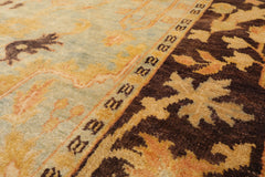 6x9 Pale Aqua, Chocolate, Gold Color Hand Knotted Oushak 100% Wool Traditional Oriental Rug