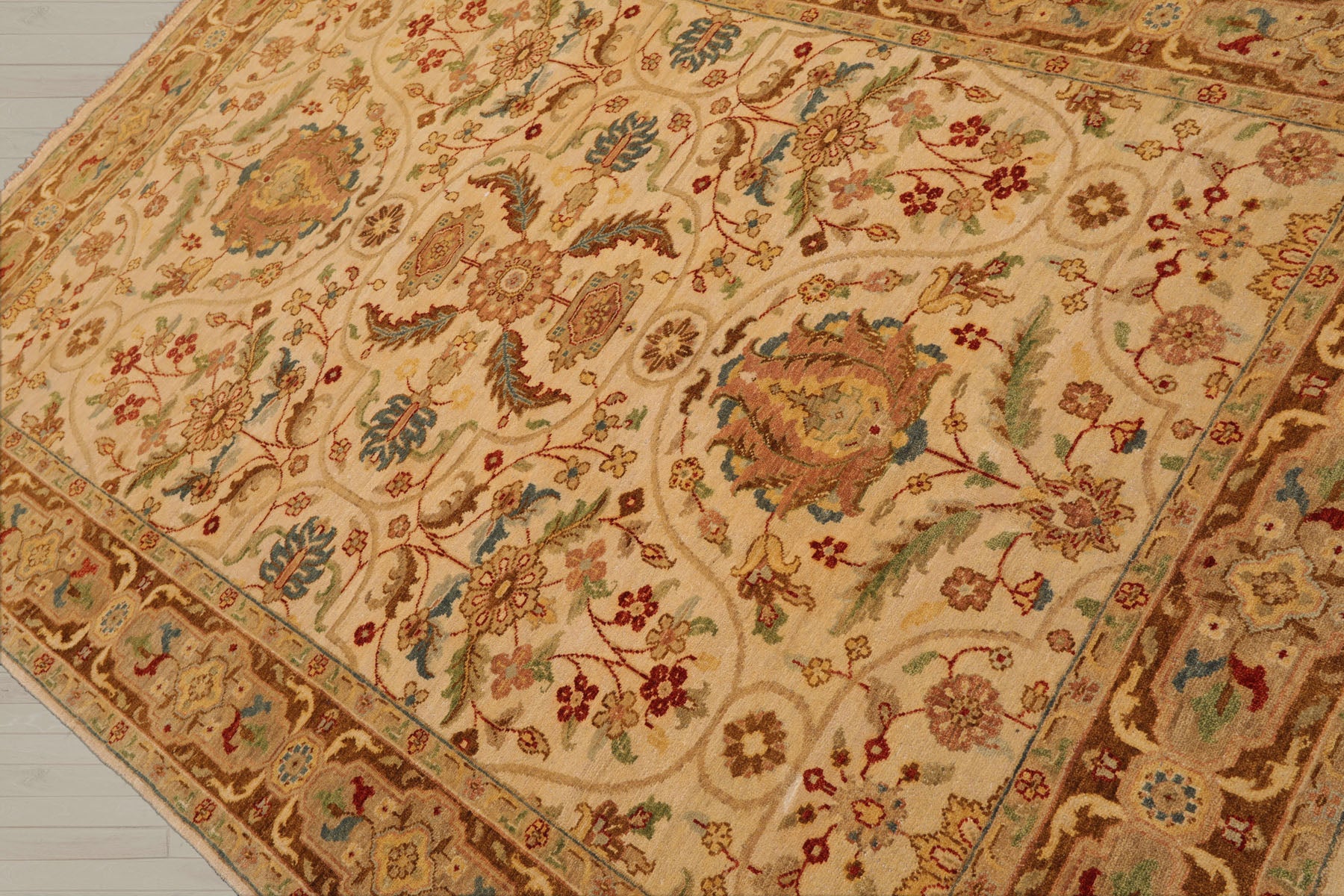 6x9 Beige, Brown, Turquoise Color Hand Knotted Sultanabad 100% Wool Traditional Oriental Rug
