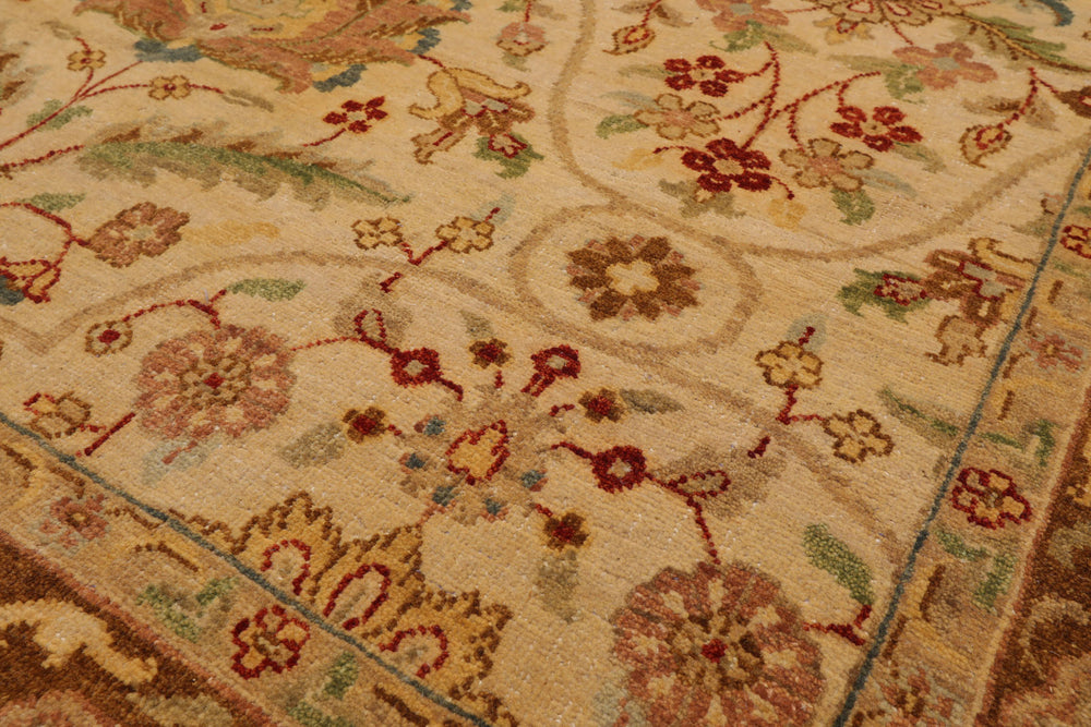 6x9 Beige, Brown, Turquoise Color Hand Knotted Sultanabad 100% Wool Traditional Oriental Rug
