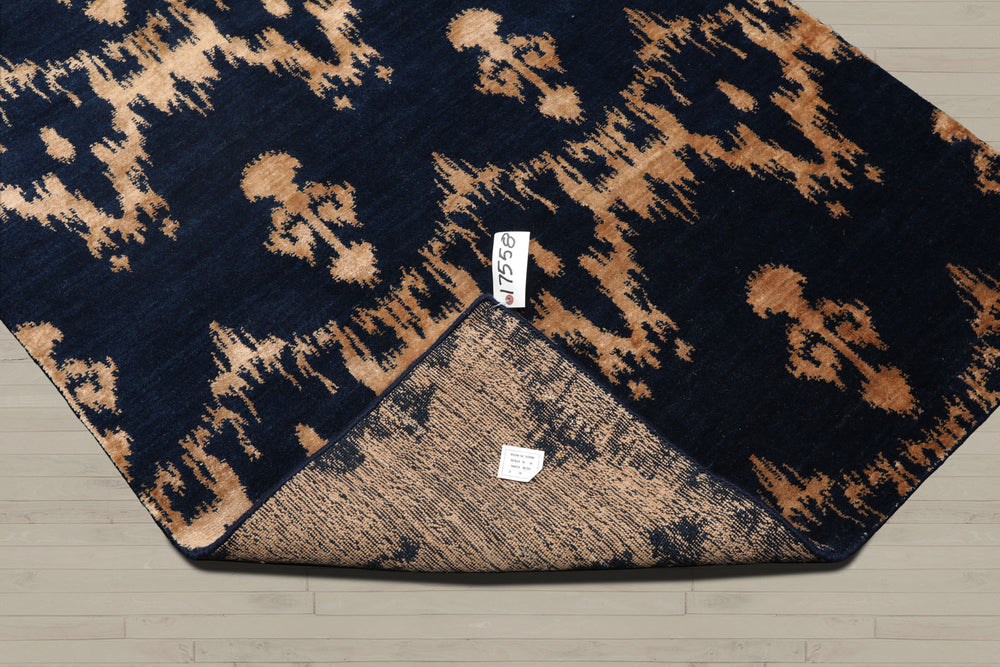 4x6 Navy, Beige, Color Hand Knotted Tibetan Wool & Silk Traditional Oriental Rug