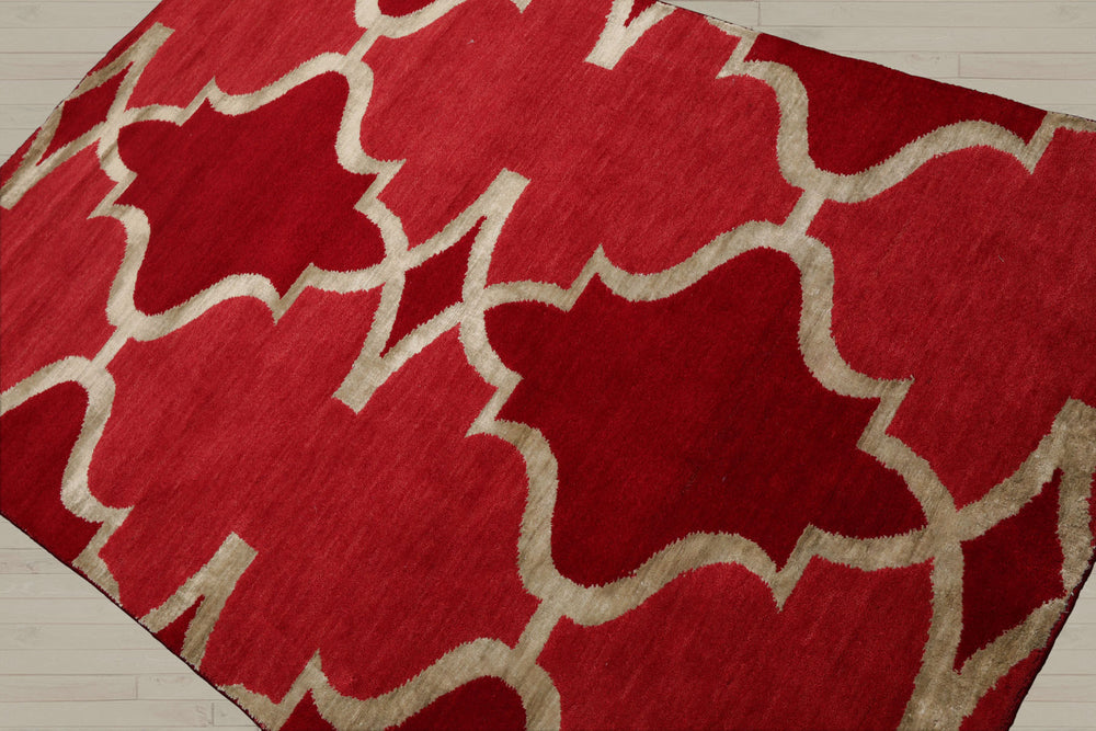 4x6 Raspberry, Red, Color Hand Knotted  100% Wool Transitional Oriental Rug