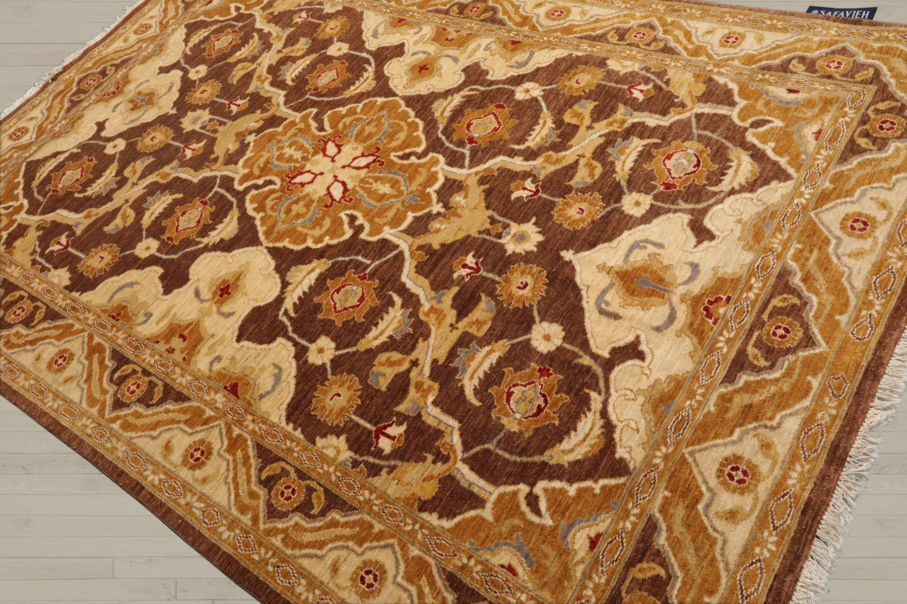 6x9 Brown, Beige, Gold Color Hand Knotted Peshawar 100% Wool Traditional Oriental Rug