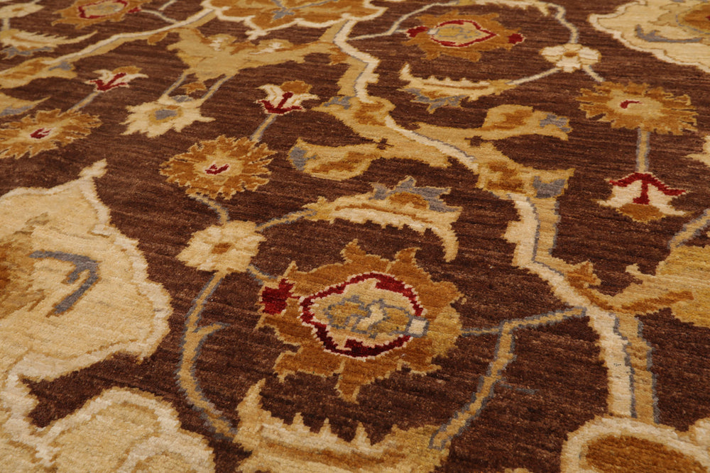 6x9 Brown, Beige, Gold Color Hand Knotted Peshawar 100% Wool Traditional Oriental Rug