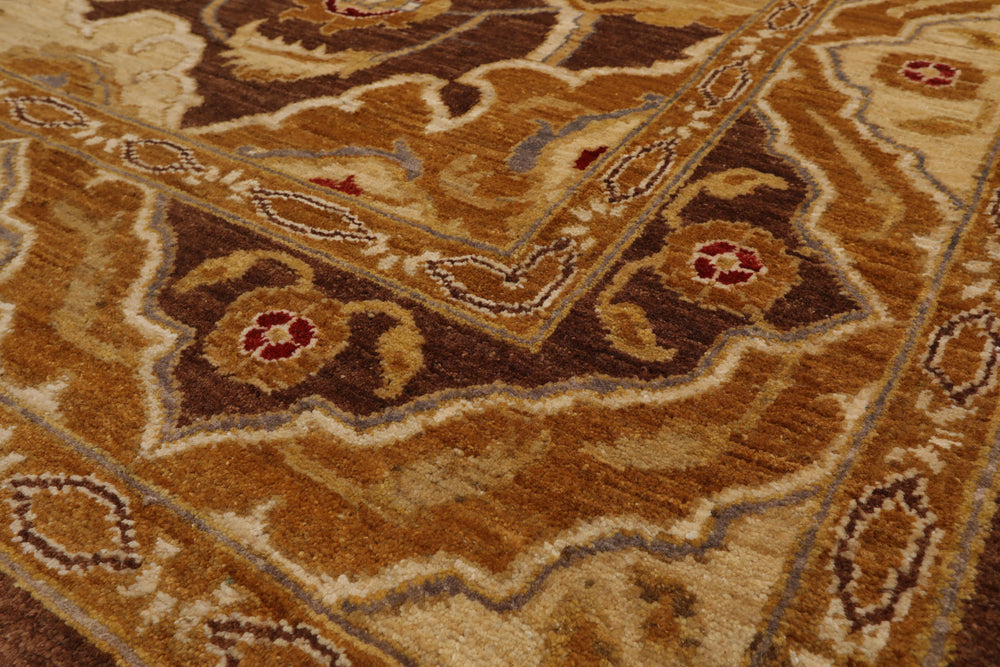 6x9 Brown, Beige, Gold Color Hand Knotted Peshawar 100% Wool Traditional Oriental Rug