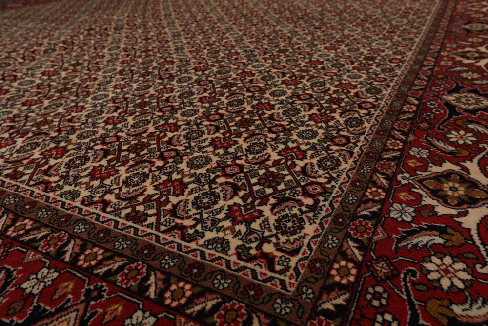 8x11 Ivory, Rose, Black Color Hand Knotted Bidjar 100% Wool Traditional Oriental Rug