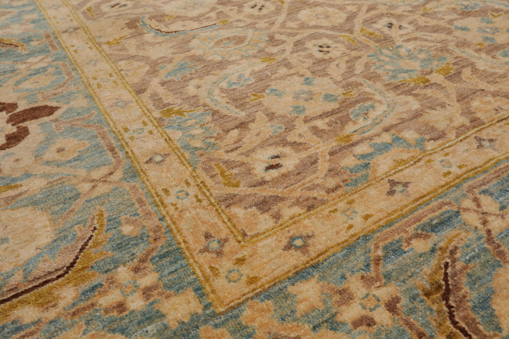 6x9 Taupe, Aqua, Brown Color Hand Knotted Peshawar 100% Wool Traditional Oriental Rug