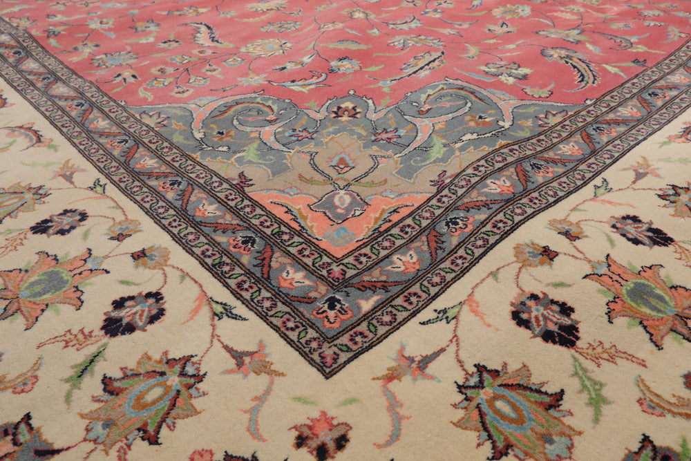 9x13 Raspberry, Ivory, Gray Color Hand Knotted Nain 100% Wool Traditional Oriental Rug