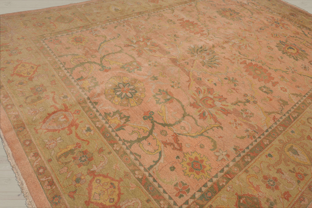10x14 Raspberry, Pistacchio, Gold Color Hand Knotted Oushak 100% Wool Traditional Oriental Rug