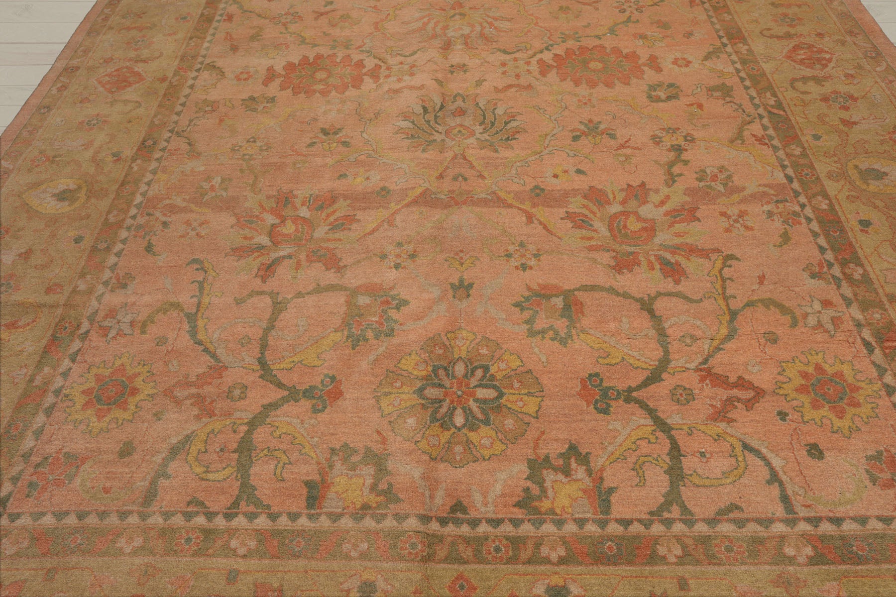 10x14 Raspberry, Pistacchio, Gold Color Hand Knotted Oushak 100% Wool Traditional Oriental Rug