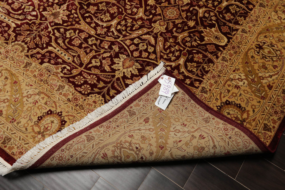 8x10 Burgundy, Light Gold, Brown Color Hand Knotted Pak Persian 100% Wool Traditional Oriental Rug