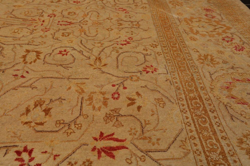 8x10 Tan, Gold, Coral Color Hand Knotted Pak Persian 100% Wool Traditional Oriental Rug