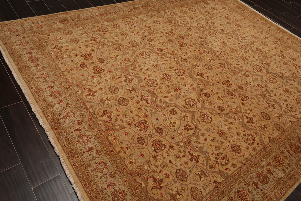 8x10 Tan, Brown, Coral Color Hand Knotted Pak Persian 100% Wool Traditional Oriental Rug