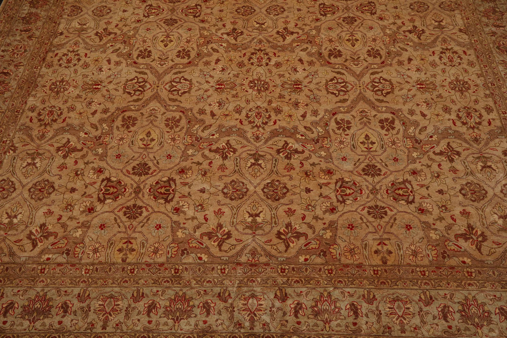 8x10 Tan, Brown, Coral Color Hand Knotted Pak Persian 100% Wool Traditional Oriental Rug