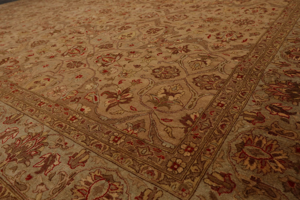 8x10 Tan, Brown, Coral Color Hand Knotted Pak Persian 100% Wool Traditional Oriental Rug