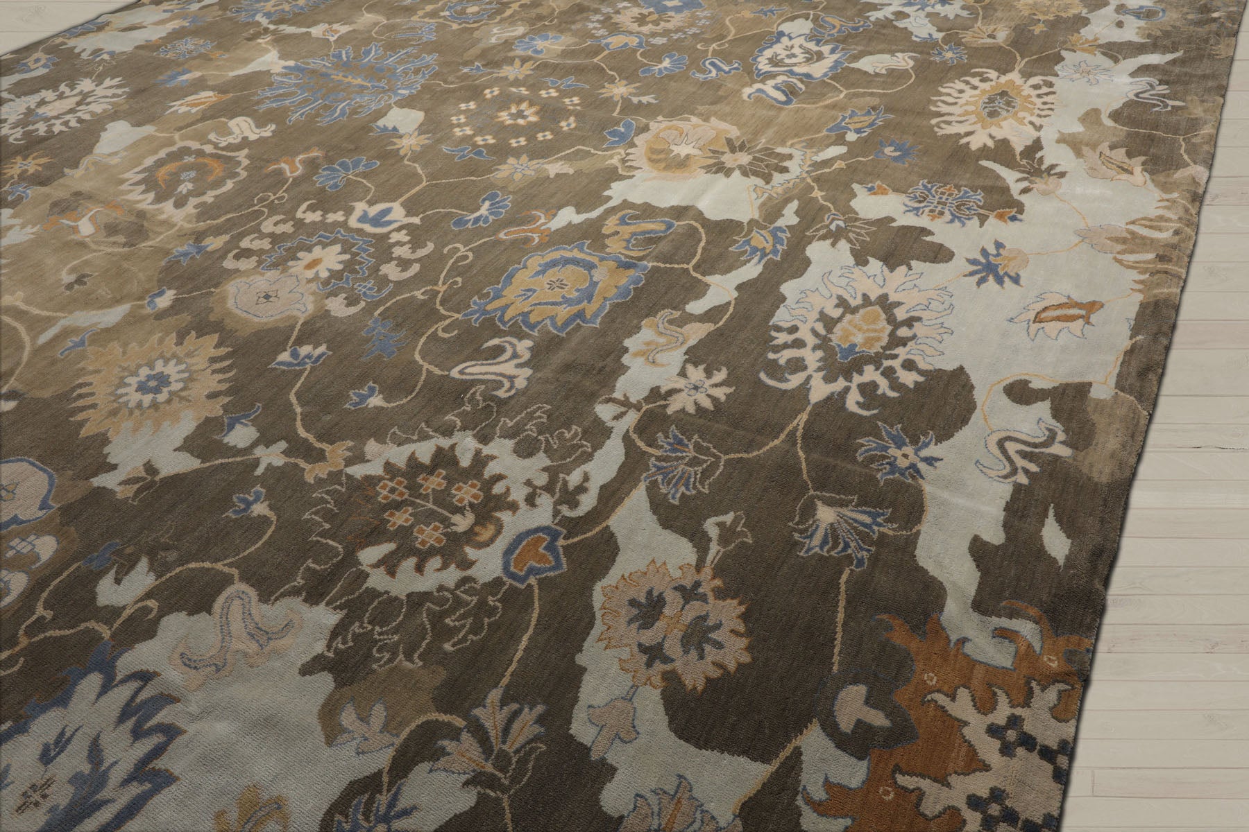 Square Brown, Tan, Beige Color Hand Knotted Oushak 100% Wool Traditional Oriental Rug