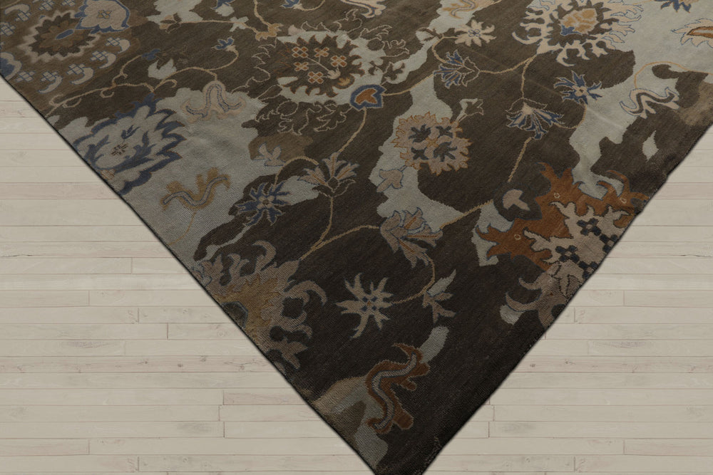 Square Brown, Tan, Beige Color Hand Knotted Oushak 100% Wool Traditional Oriental Rug