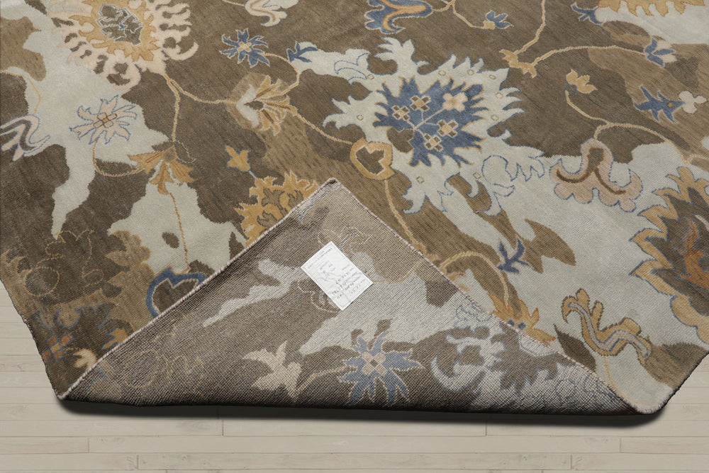 Square Brown, Tan, Beige Color Hand Knotted Oushak 100% Wool Traditional Oriental Rug