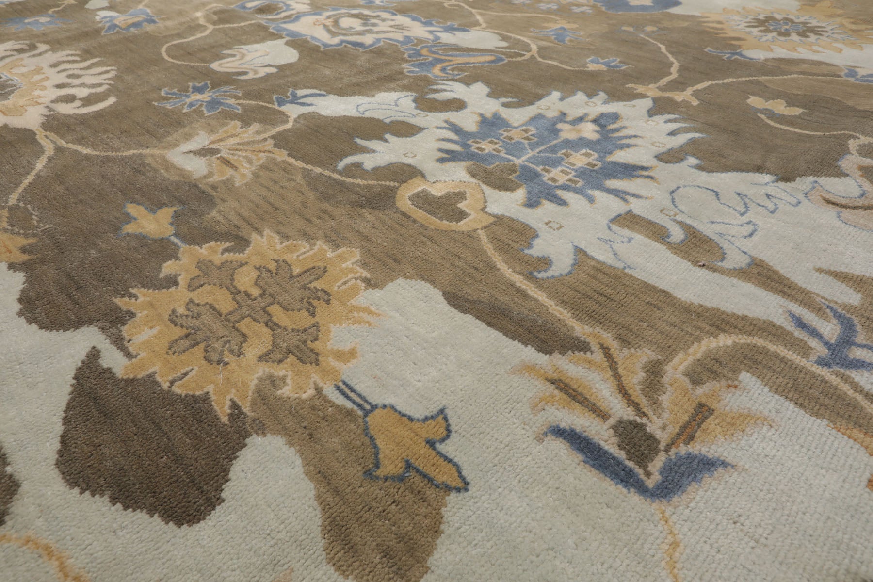Square Brown, Tan, Beige Color Hand Knotted Oushak 100% Wool Traditional Oriental Rug