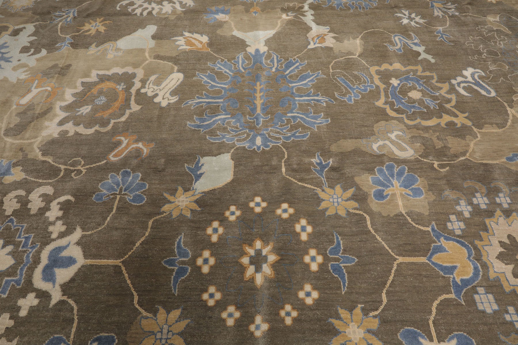 Square Brown, Tan, Beige Color Hand Knotted Oushak 100% Wool Traditional Oriental Rug