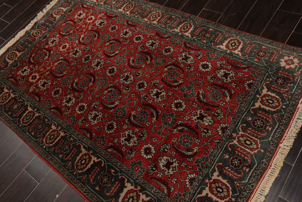 4x6 Antique Rose, Teal, Beige Color Hand Knotted Caucasian 100% Wool Traditional Oriental Rug