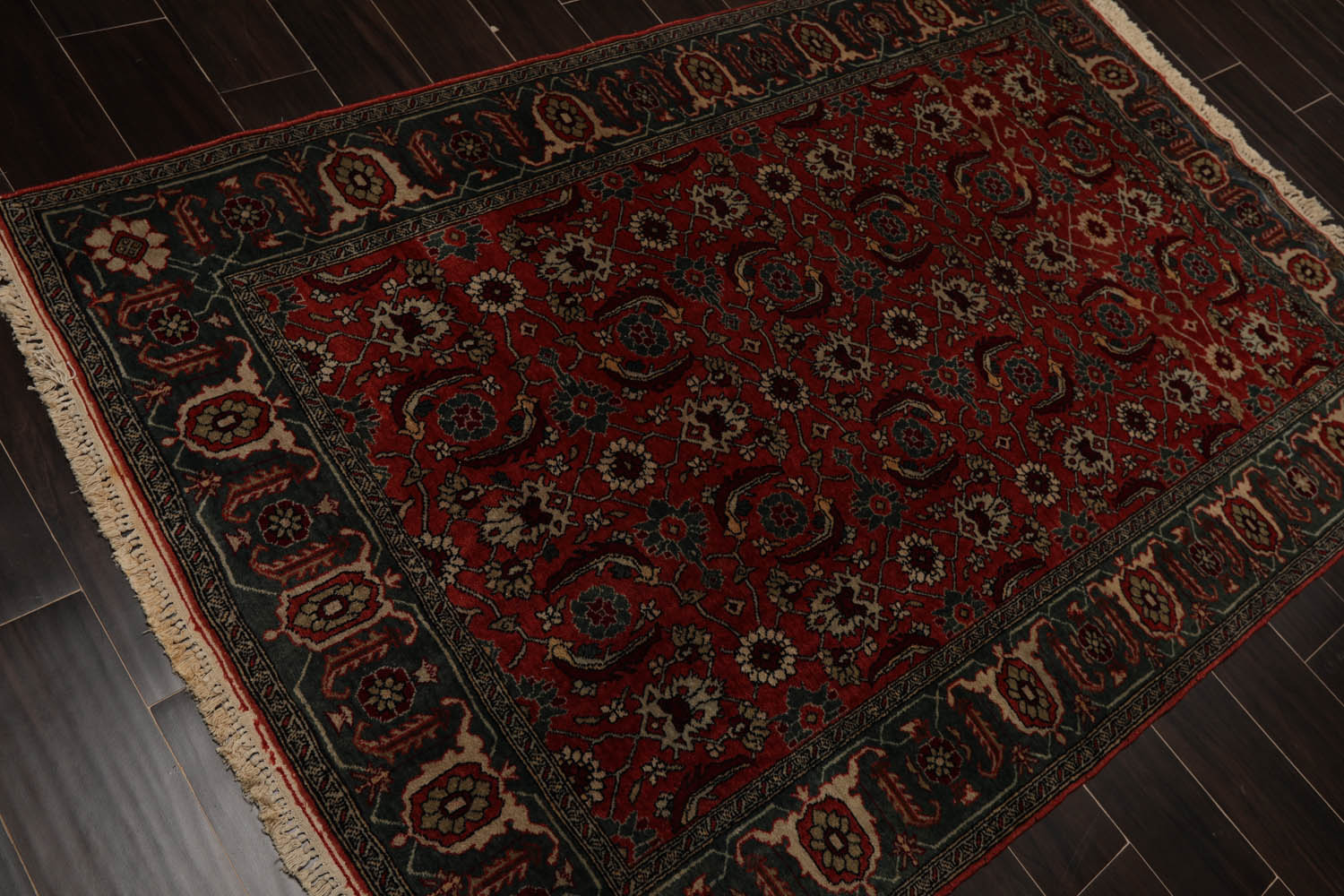 4x6 Antique Rose, Teal, Beige Color Hand Knotted Caucasian 100% Wool Traditional Oriental Rug