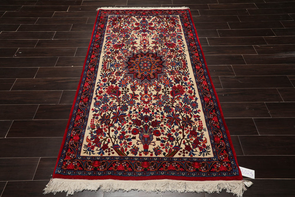 4x6 Ivory, Navy, Red Color Hand Knotted Bidjar 100% Wool Traditional Oriental Rug