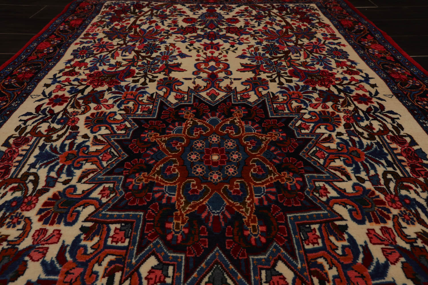 4x6 Ivory, Navy, Red Color Hand Knotted Bidjar 100% Wool Traditional Oriental Rug