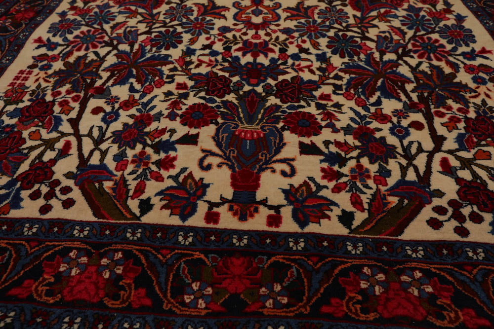 4x6 Ivory, Navy, Red Color Hand Knotted Bidjar 100% Wool Traditional Oriental Rug