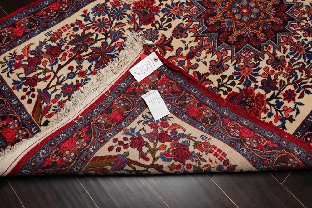 4x6 Ivory, Navy, Red Color Hand Knotted Bidjar 100% Wool Traditional Oriental Rug