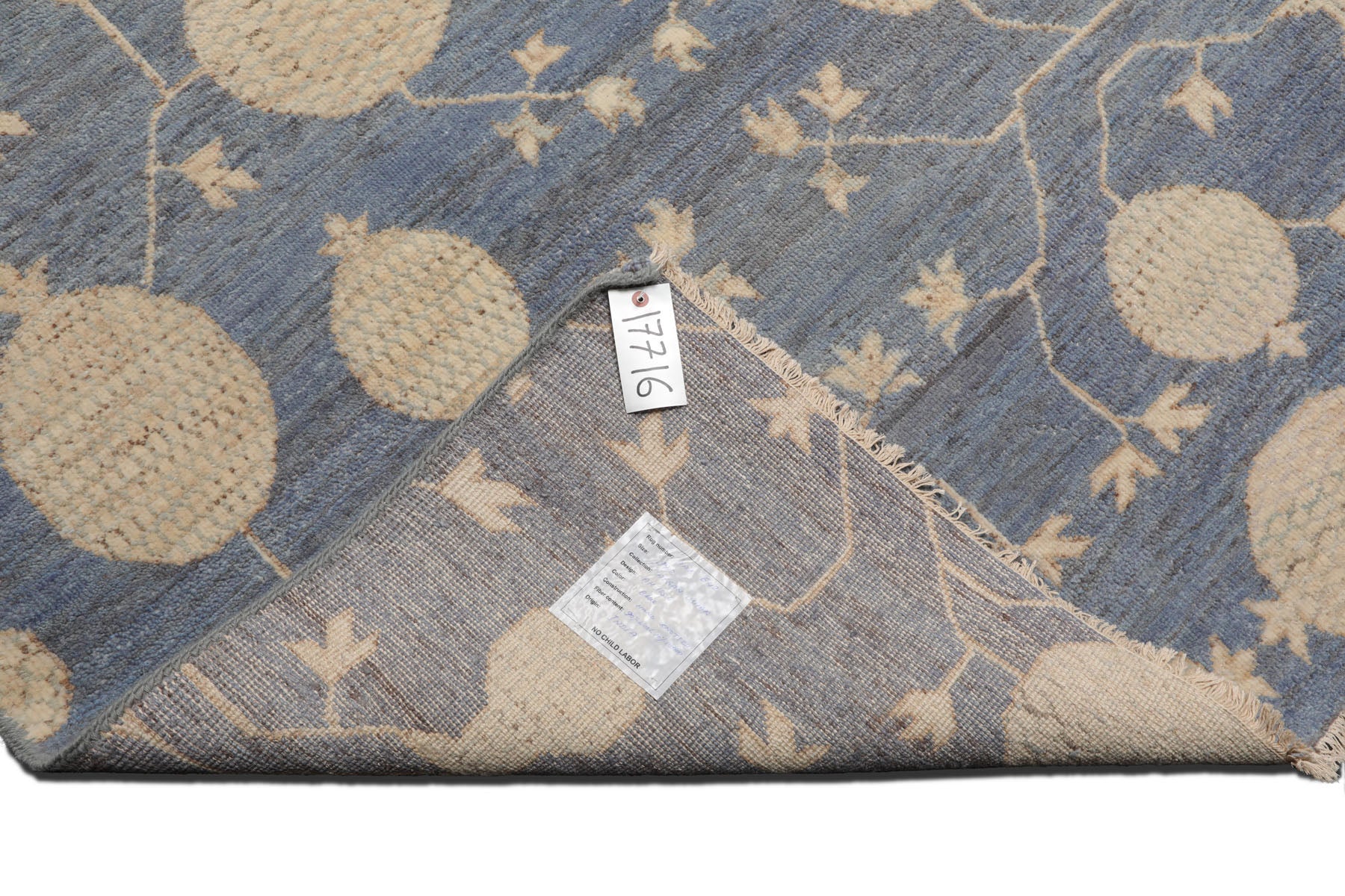 Multi Size Blue Beige Ivory Color Hand Knotted Afghan Oushak Wool Transitional Oriental Rug