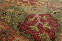 Multi Size Raspberry Green Gold Color Hand Knotted Oushak Wool  Oriental Rug